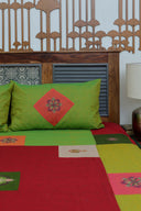 Multi Green Aari & Hand Work 9 Block Cotton Bedsheet Set | Craftroots