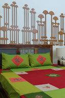 Multi Green Aari & Hand Work 9 Block Cotton Bedsheet Set | Craftroots