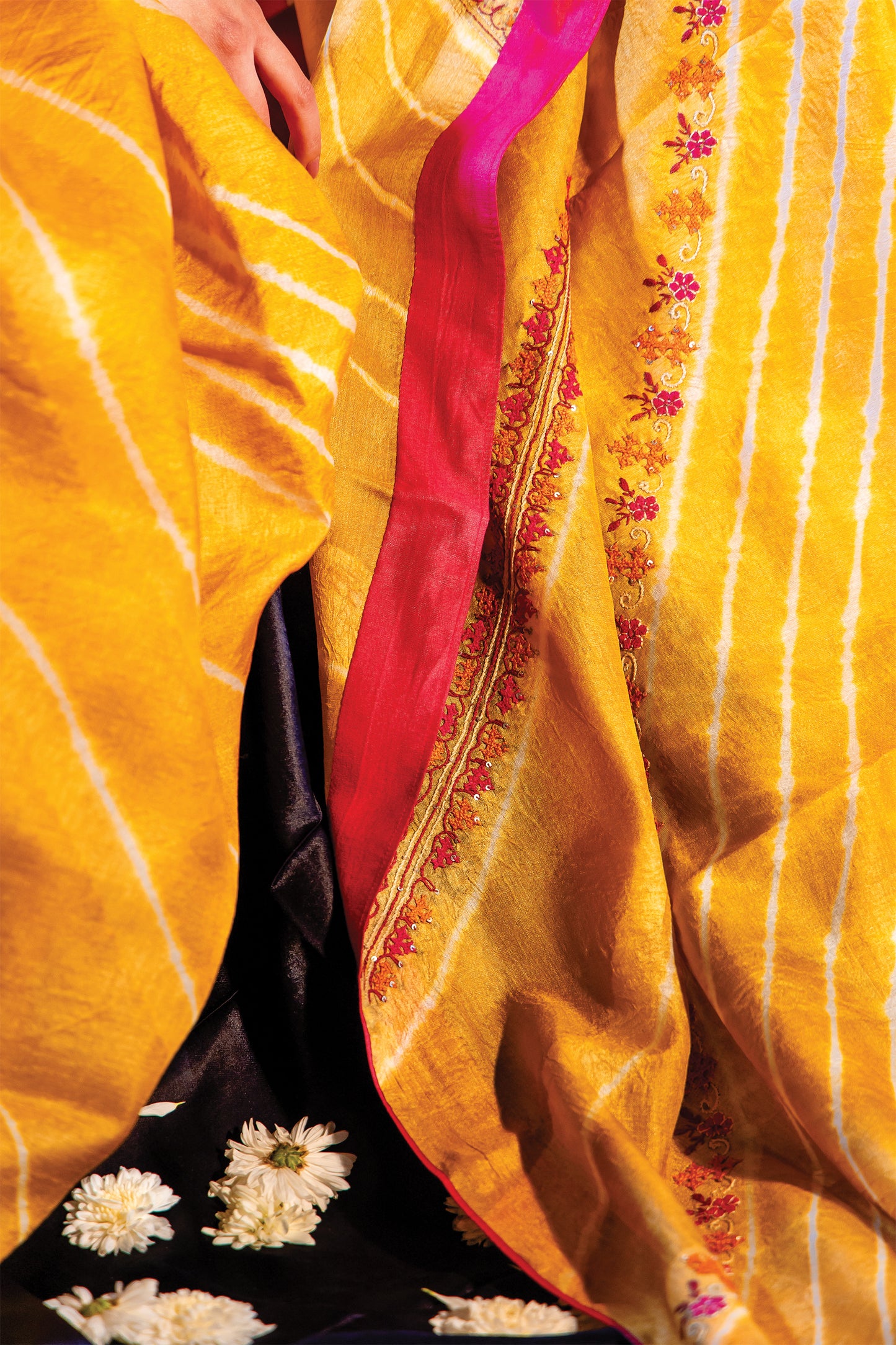 Yellow Chanderi Silk Saree with Rabari Work