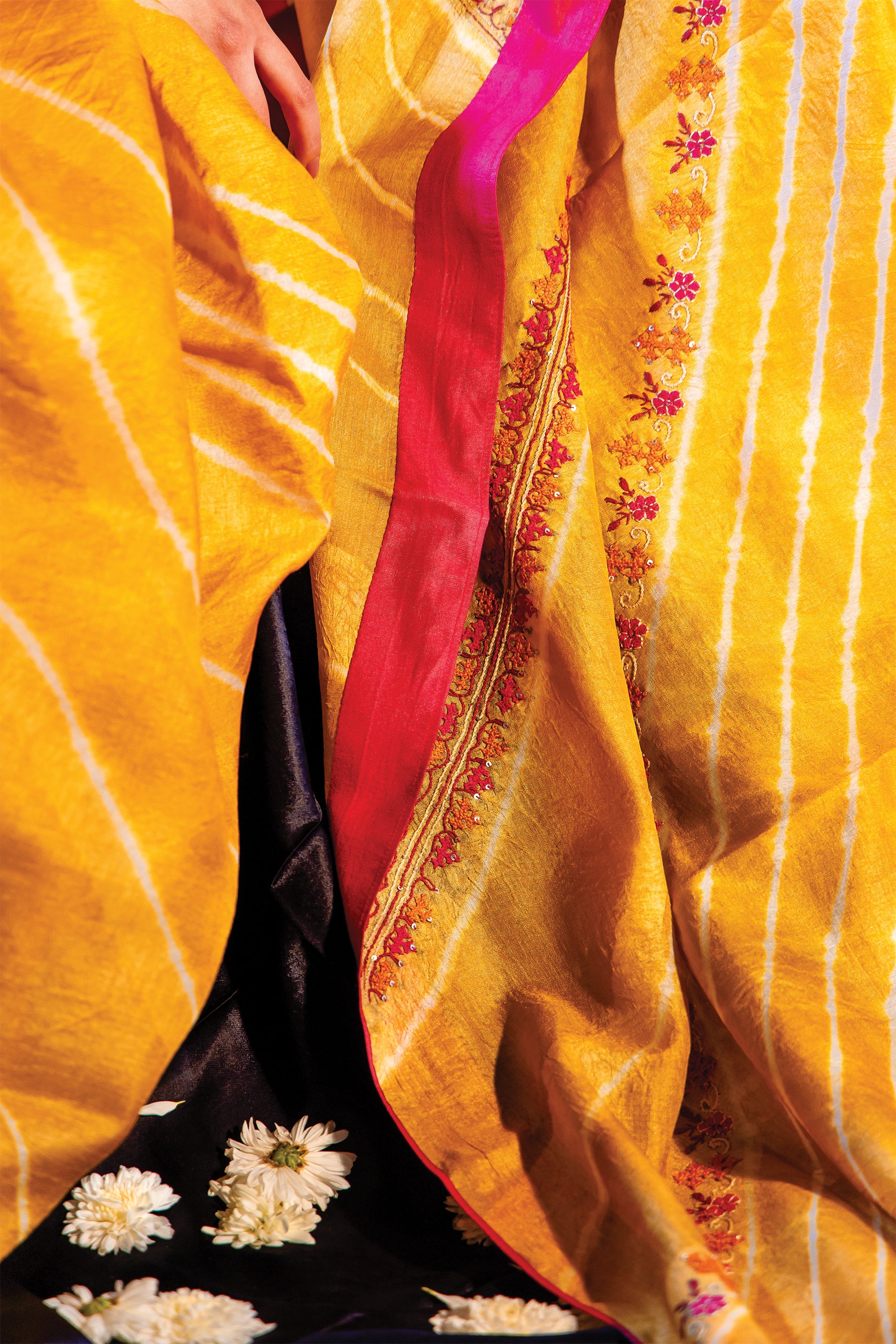 Yellow Chanderi Silk Saree with Rabari Work