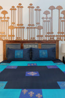 Blue & Dark Blue Aari & Hand Work 9 Block Cotton Bedsheet Set | Craftroots