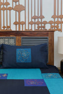 Blue & Dark Blue Aari & Hand Work 9 Block Cotton Bedsheet Set | Craftroots