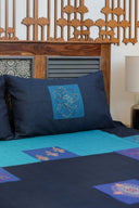 Blue & Dark Blue Aari & Hand Work 9 Block Cotton Bedsheet Set | Craftroots