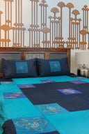 Blue & Dark Blue Aari & Hand Work 9 Block Cotton Bedsheet Set | Craftroots