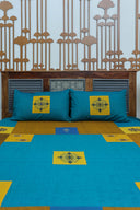 Yellow & Blue Aari & Hand Work 9 Block Cotton Bedsheet Set | Craftroots
