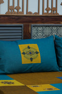Yellow & Blue Aari & Hand Work 9 Block Cotton Bedsheet Set | Craftroots
