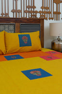 Multi Rust & Yellow Aari & Hand Work 9 Block Cotton Bedsheet Set | Craftroots