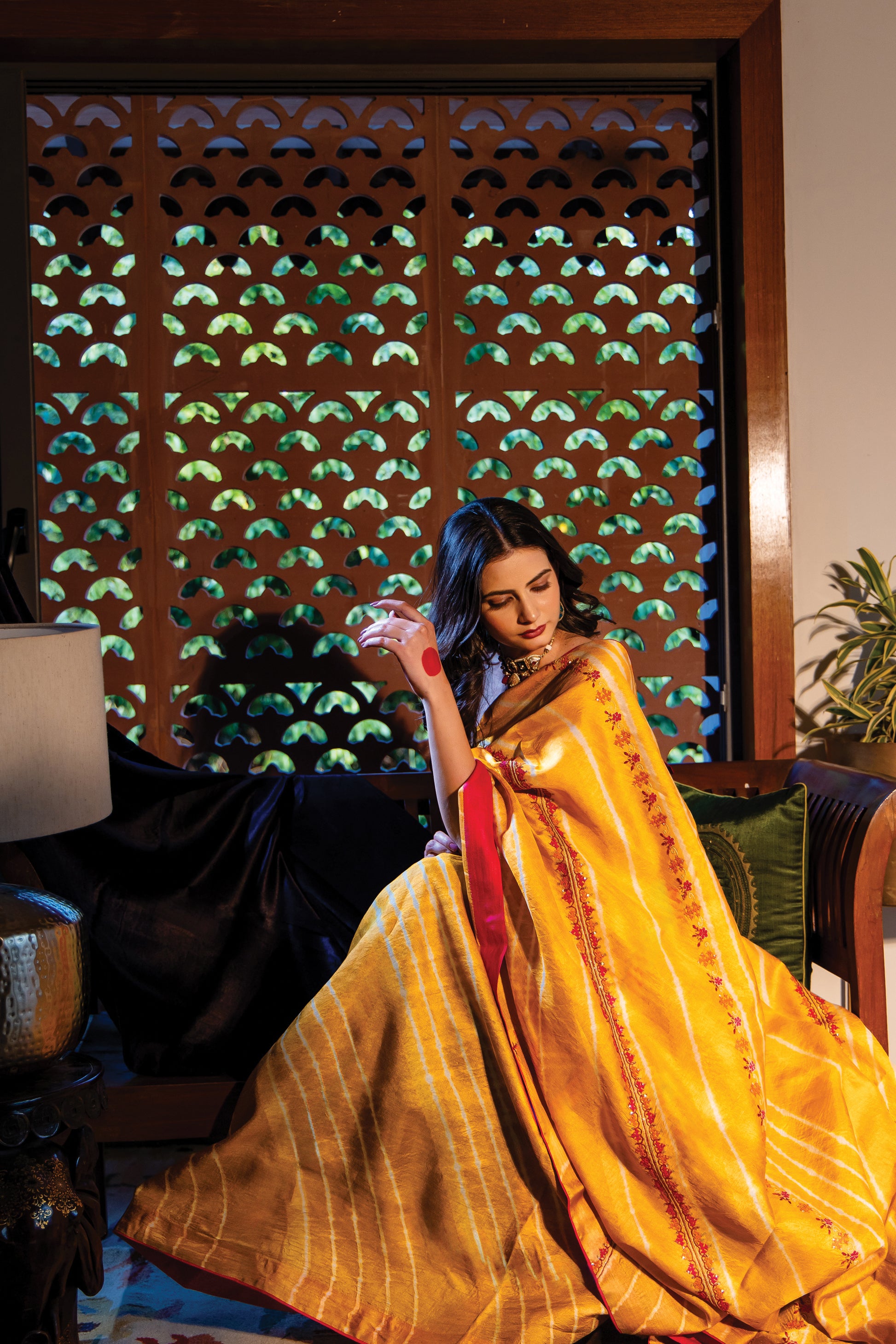 Yellow Chanderi Silk Saree with Rabari Work