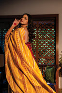 Yellow Chanderi Silk Saree with Rabari Work