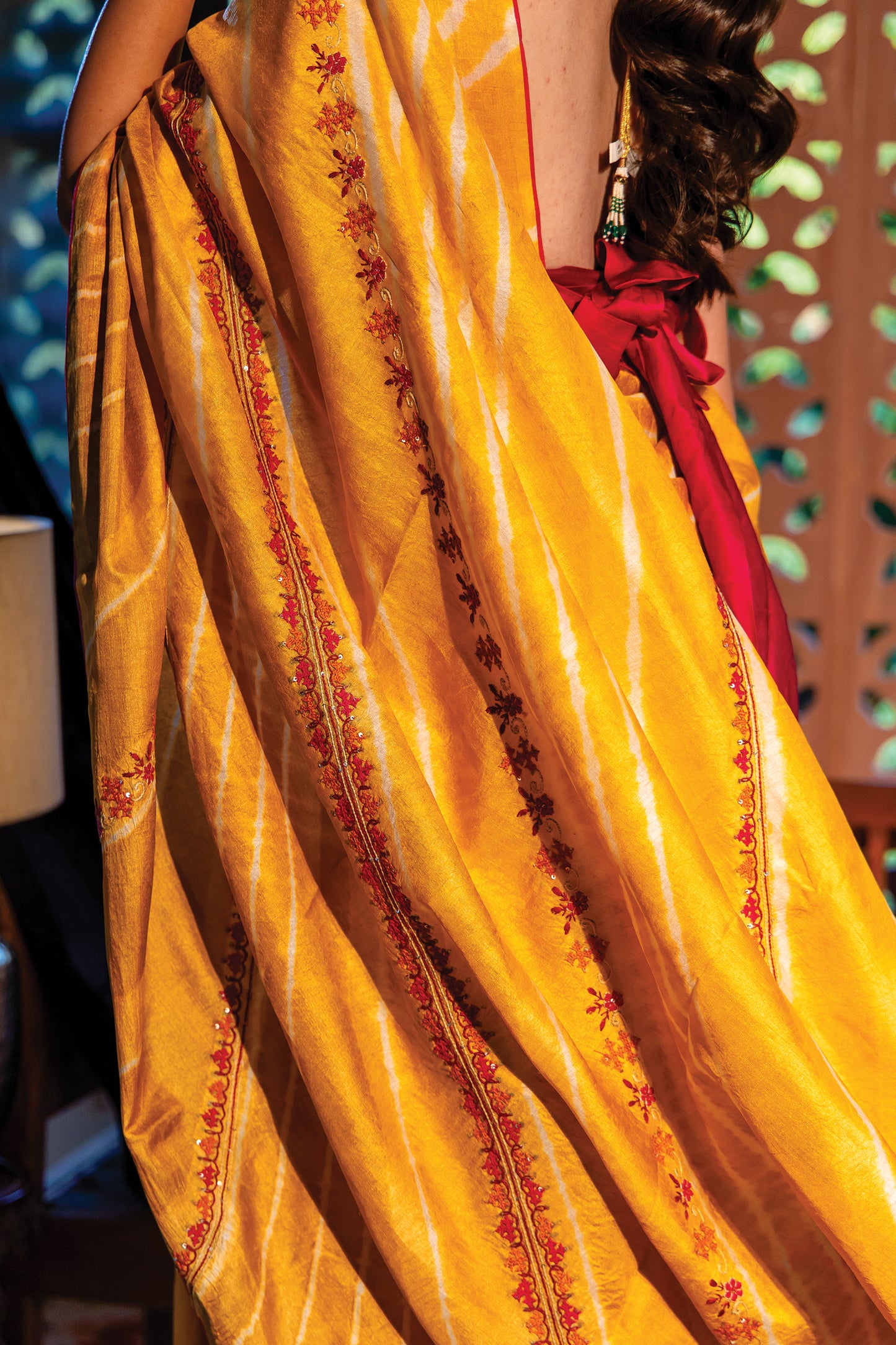 Yellow Chanderi Silk Saree with Rabari Work