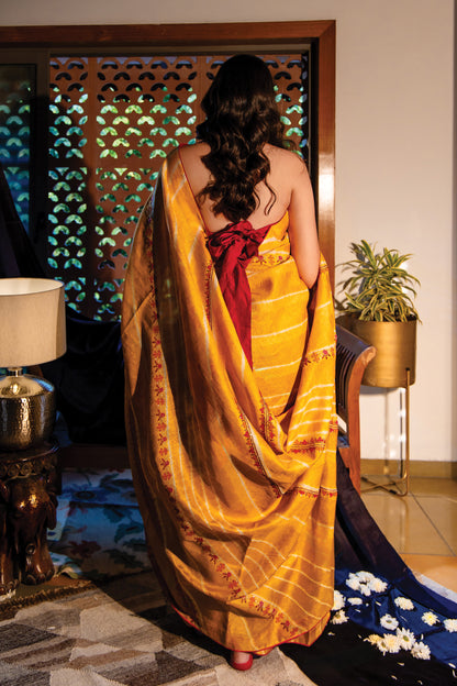 Yellow Chanderi Silk Saree with Rabari Work