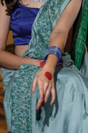 Ice Blue Satin Silk Saree with Aari Work