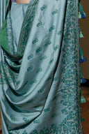 Ice Blue Satin Silk Saree with Aari Work
