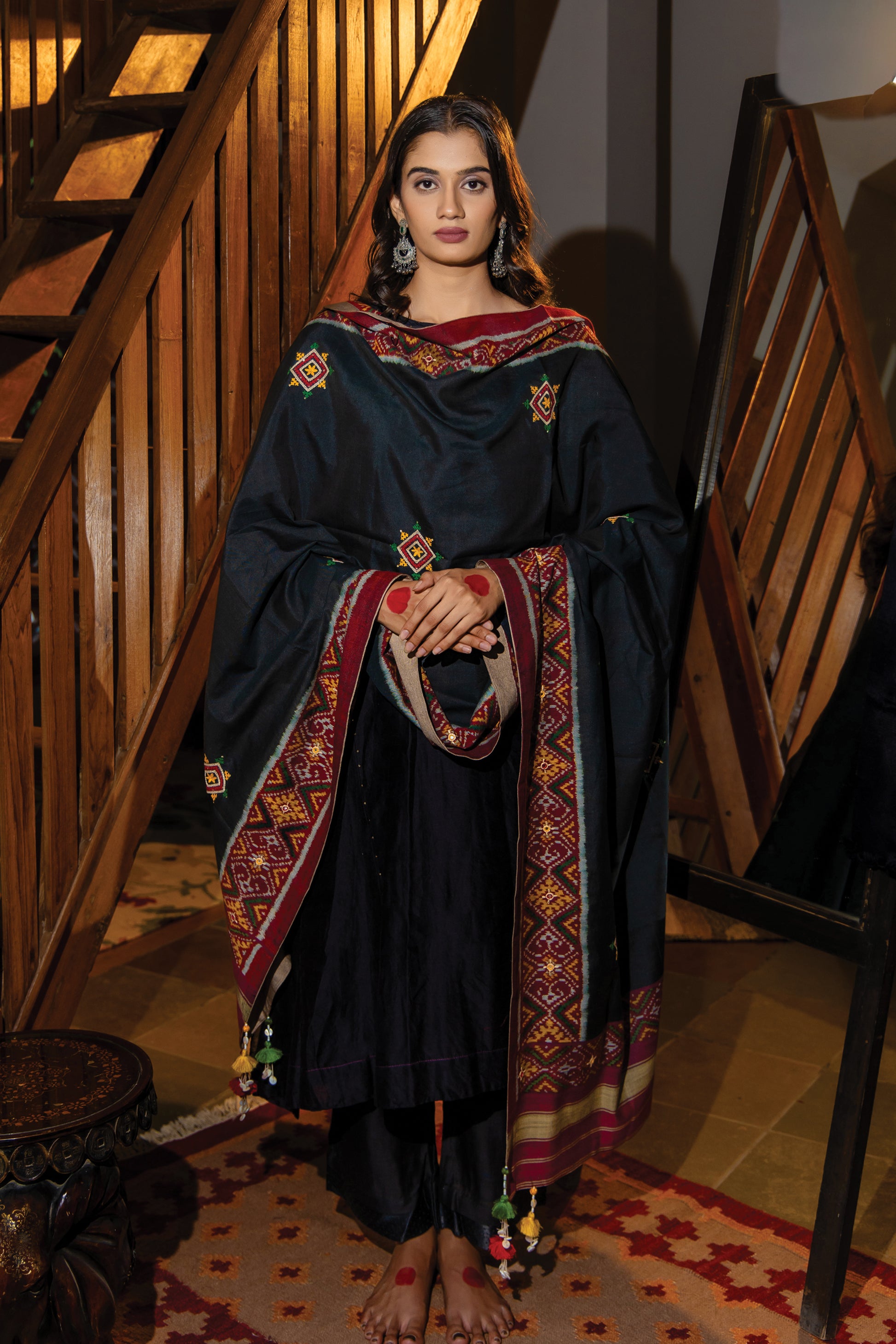 Cotton Patola Dupatta With Rabari Work and Tassels