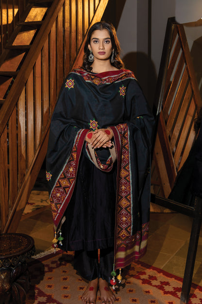 Cotton Patola Dupatta With Rabari Work and Tassels