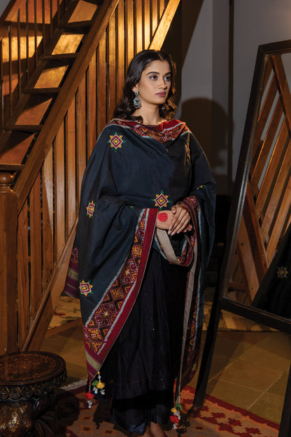 Cotton Patola Dupatta With Rabari Work and Tassels