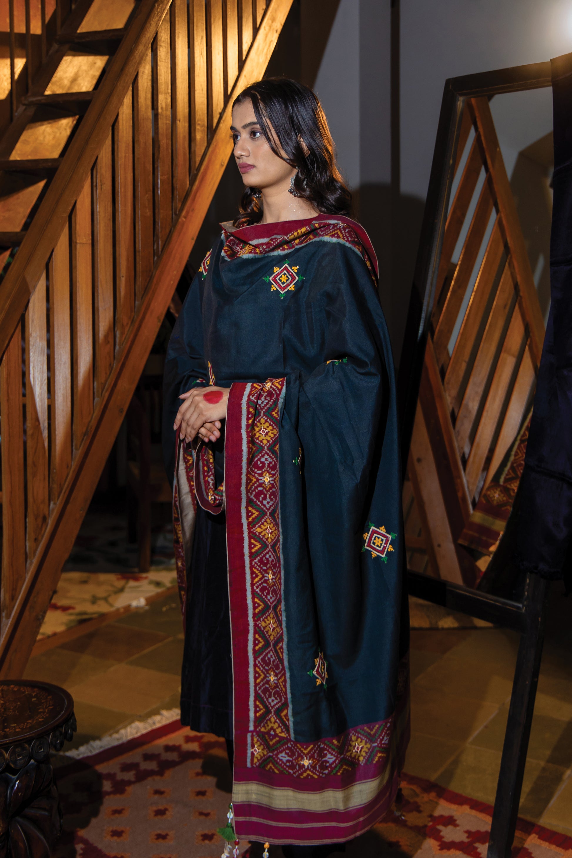 Cotton Patola Dupatta With Rabari Work and Tassels