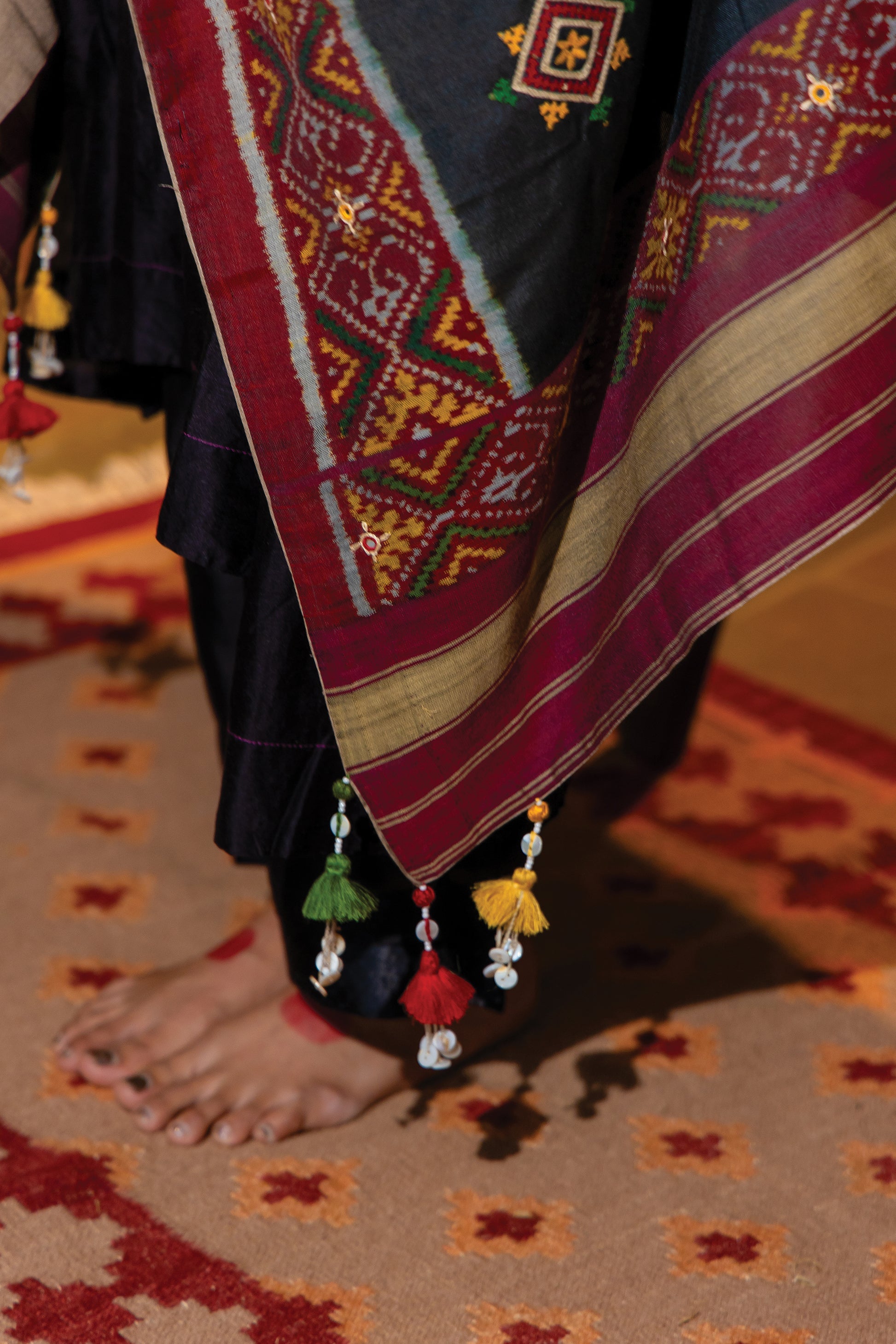 Cotton Patola Dupatta With Rabari Work and Tassels