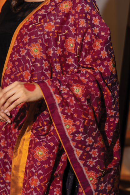 Silk Patola Dupatta With Khat Work and Tassels