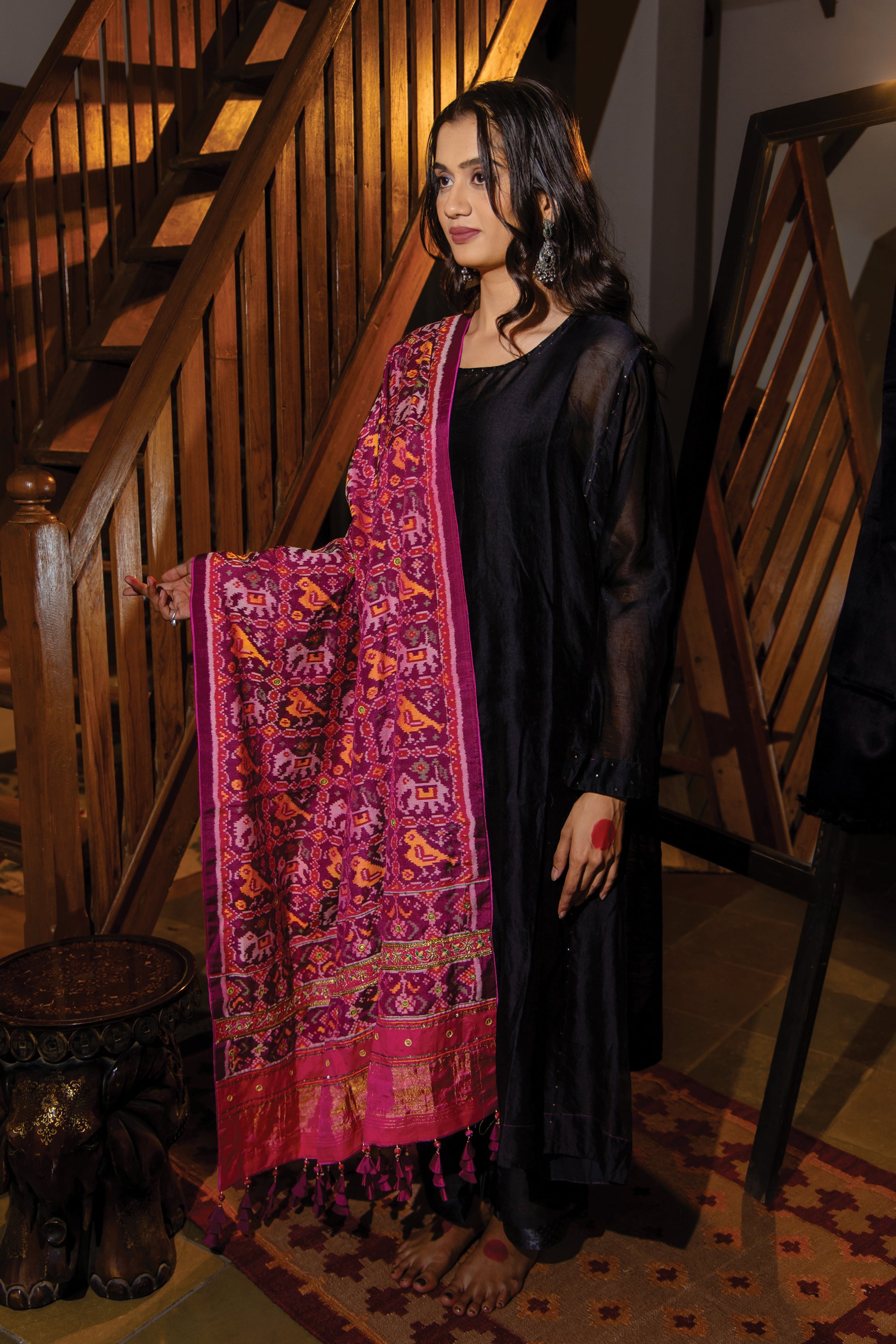 Cotton Patola Dupatta With Khat Work and Tassels