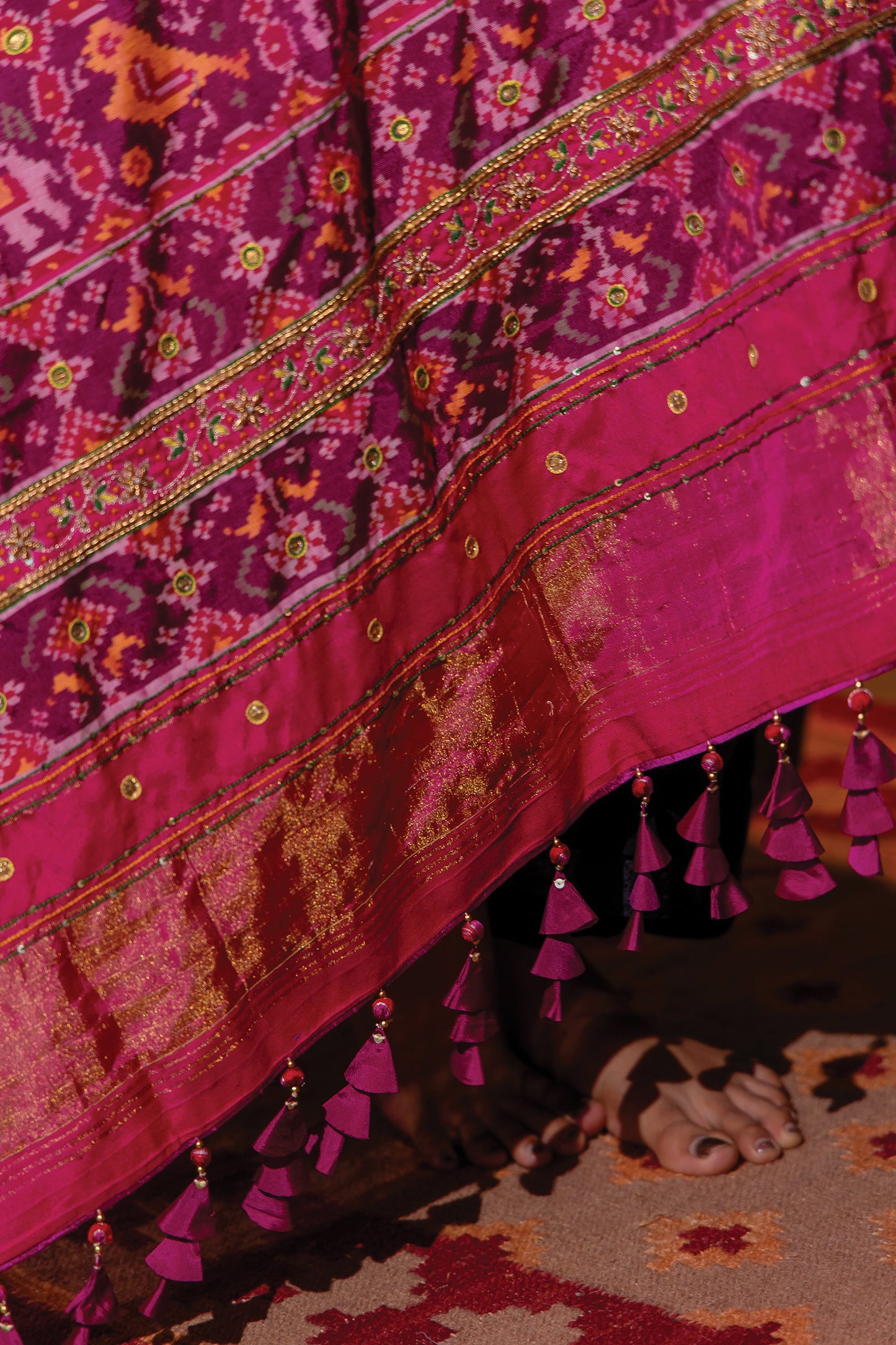 Cotton Patola Dupatta With Khat Work and Tassels