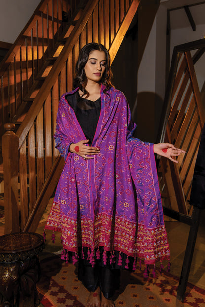 Pink Silk Dupatta with Aari Work