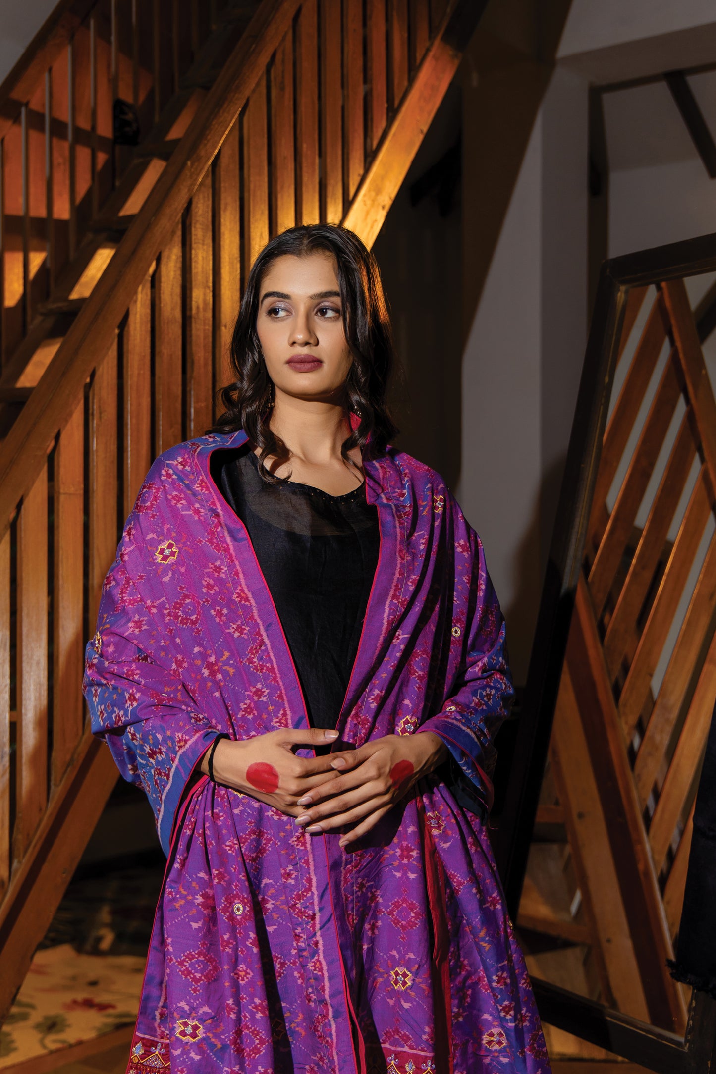 Pink Silk Dupatta with Aari Work