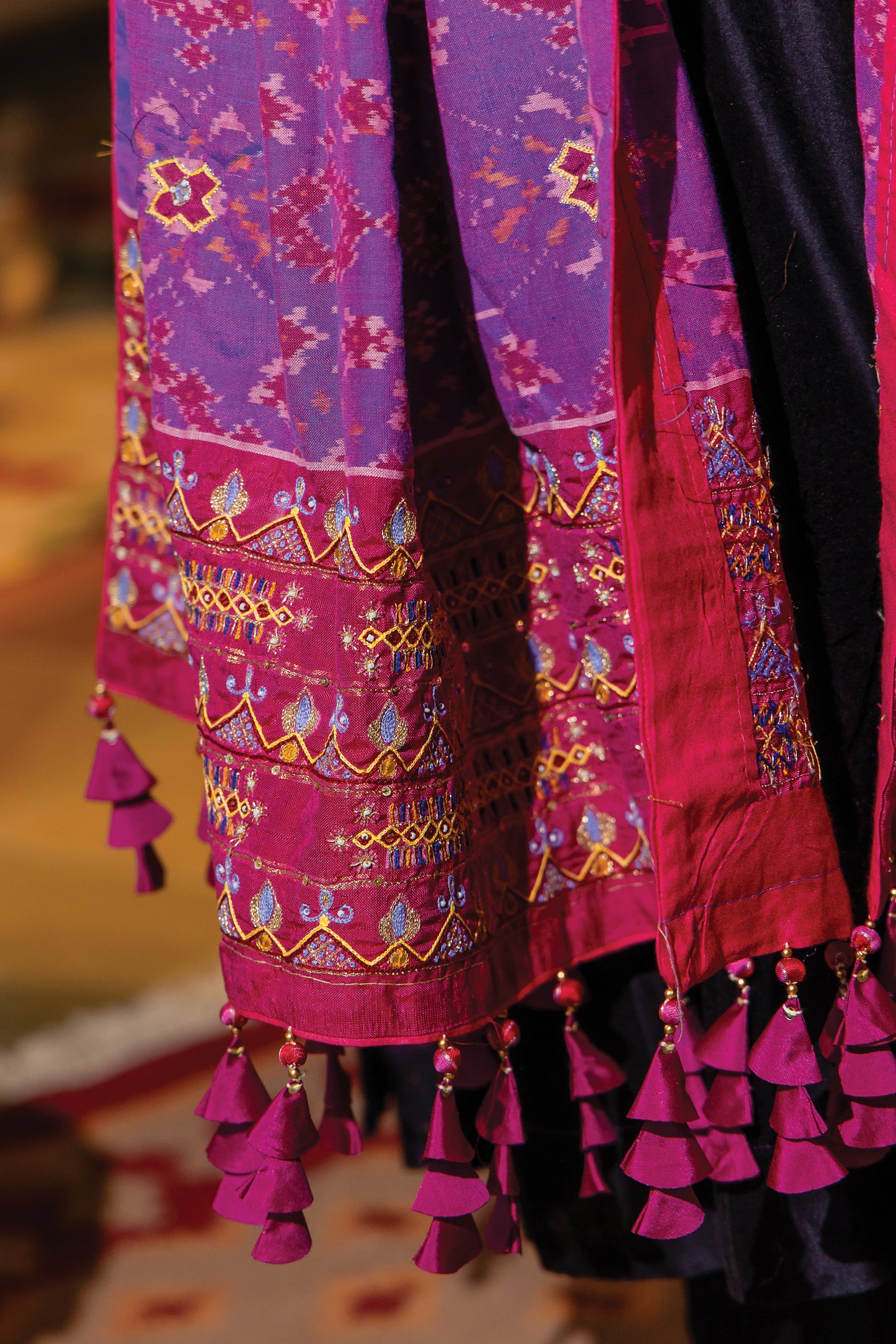 Pink Silk Dupatta with Aari Work