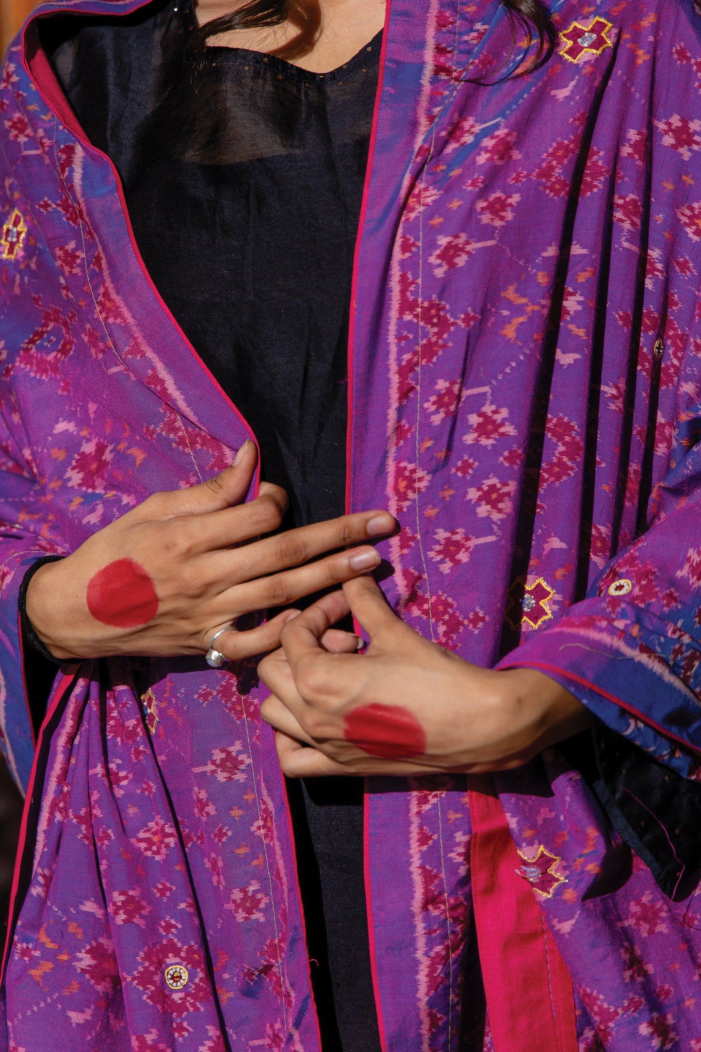 Pink Silk Dupatta with Aari Work