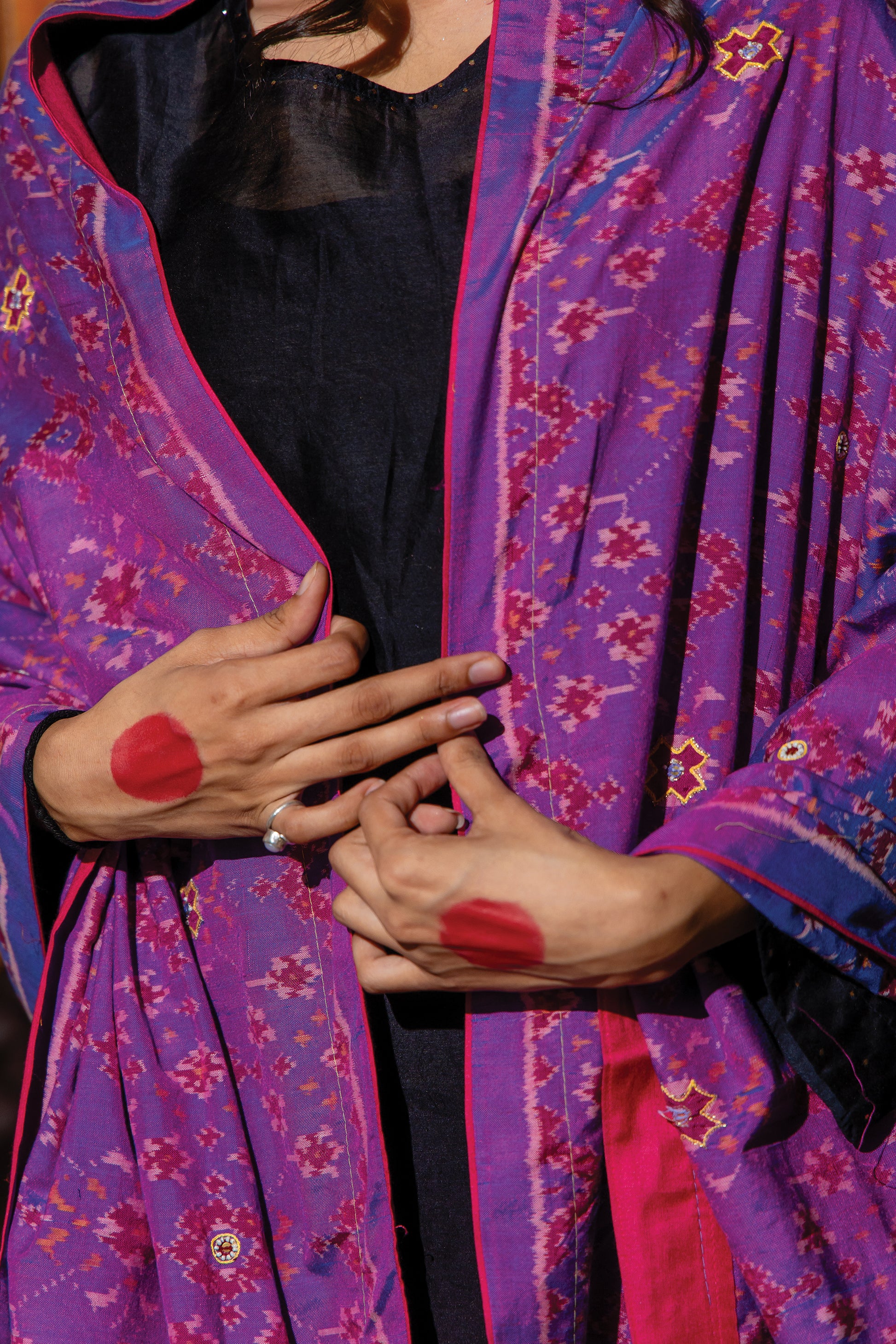 Pink Silk Dupatta with Aari Work