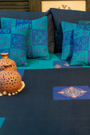 Blue Aari & Hand Work Bedsheet with Blue Applique Cushion Cover Combo (Set of 5)