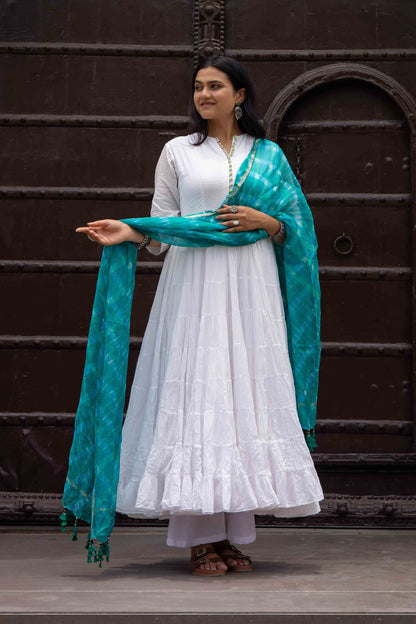 Rama Green Kota Doria Dupatta With Crafted Tassels