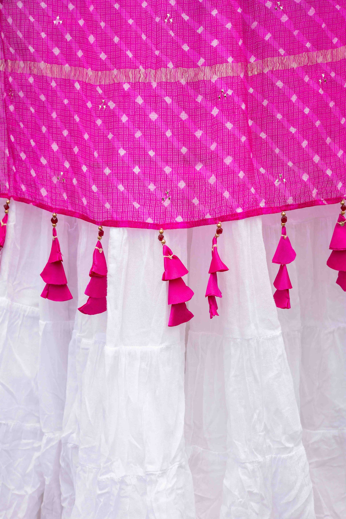 Pink Kota Doria Dupatta With Artisanal Tassels