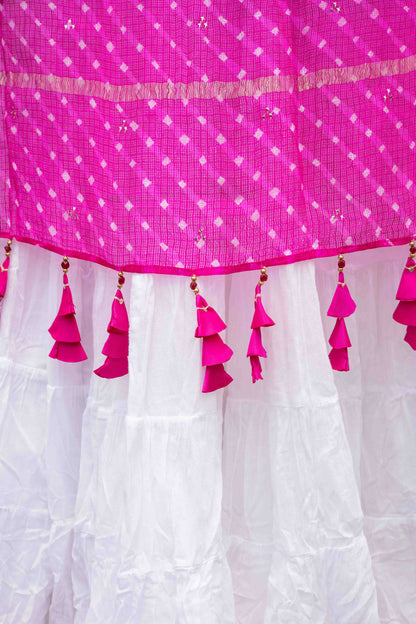 Pink Kota Doria Dupatta With Artisanal Tassels