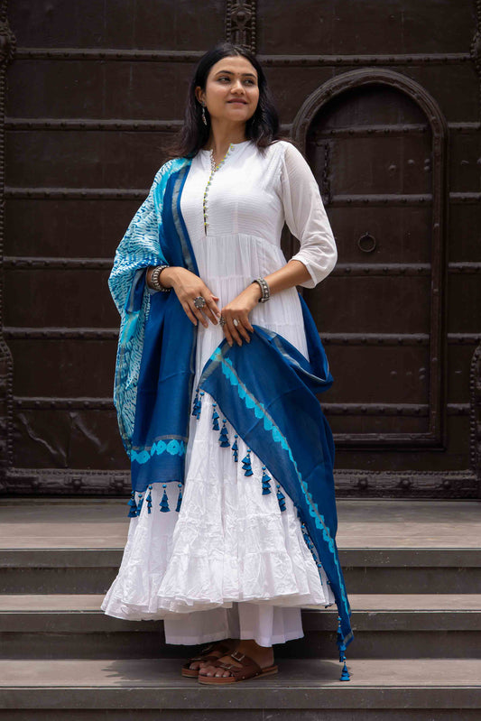 Chanderi Leheriya Bandhani Duppatta With Tassels