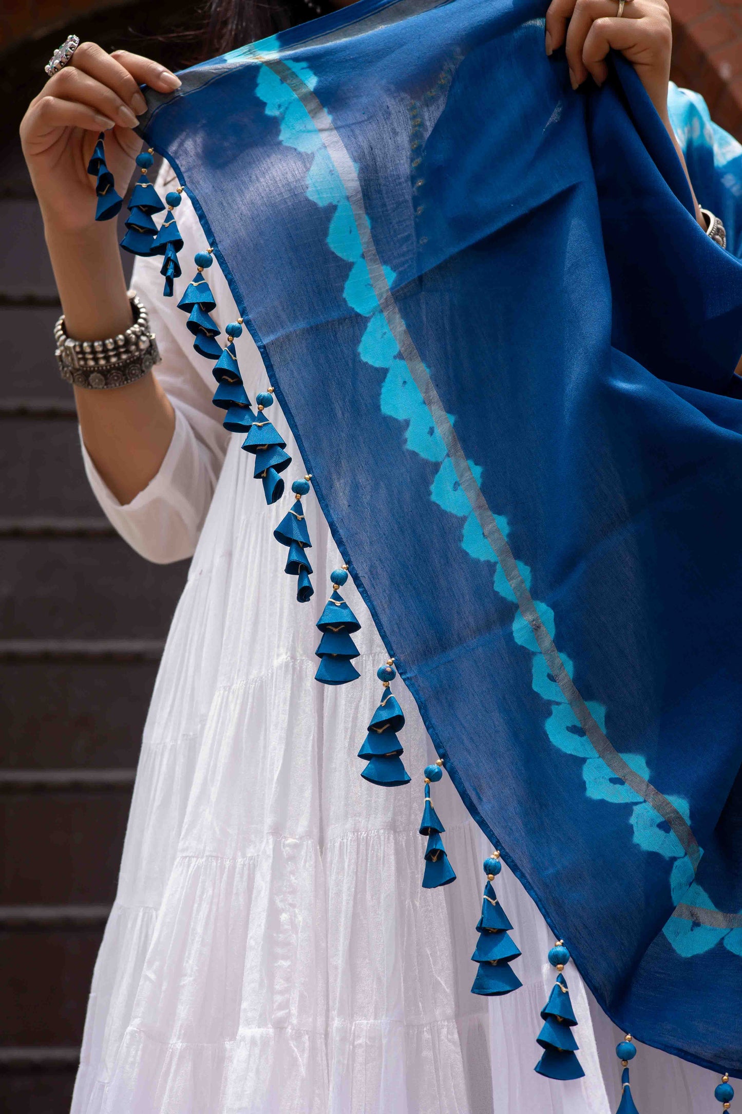 Chanderi Leheriya Bandhani Duppatta With Tassels