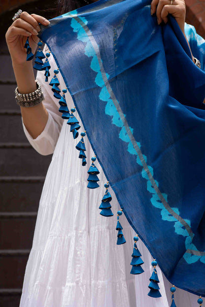 Chanderi Leheriya Bandhani Duppatta With Tassels