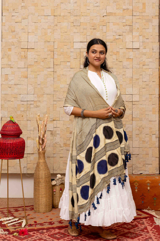 Dupatta With Block Print and Tassels