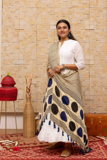 Dupatta With Block Print and Tassels