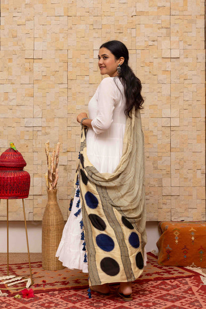 Dupatta With Block Print and Tassels