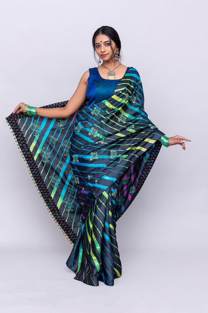 Black Tussar Silk Saree – Heritage Leheriya & Artisanal Detailing