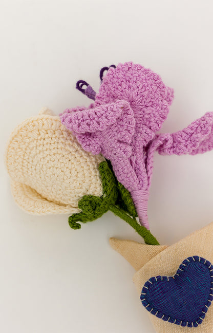 White and Lavender Crochet Bouquet