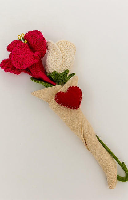 Evergreen Crochet Bouquet With Heart PIN