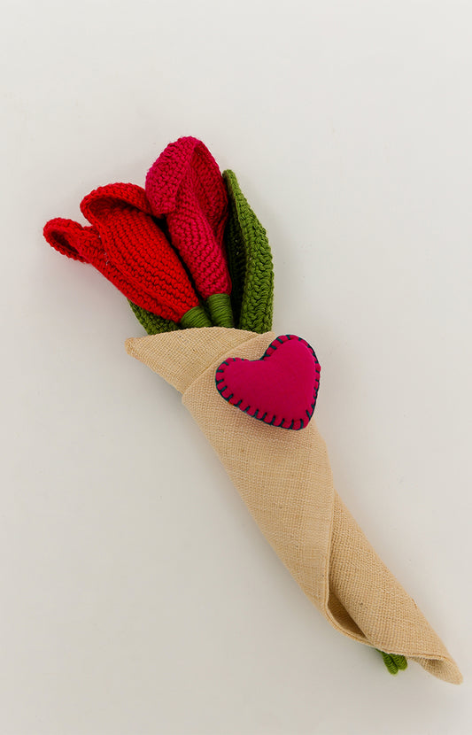 Pink and Red Rose Crochet Bouquet