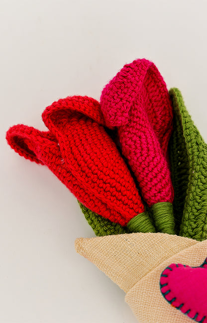 Pink and Red Rose Crochet Bouquet
