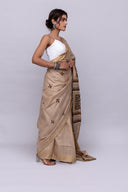 Artisanal Ivory Tussar Silk Saree With Subtle Appliqué Work