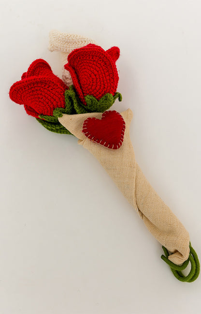 Handmade Red Rose Crochet Bouquet
