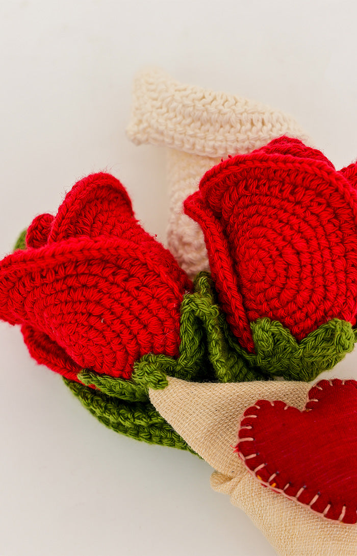 Handmade Red Rose Crochet Bouquet