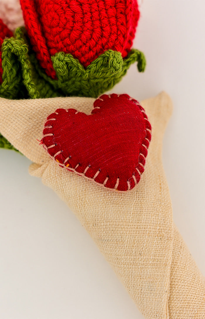 Handmade Red Rose Crochet Bouquet