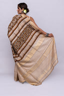 Artisanal Ivory Tussar Silk Saree With Subtle Appliqué Work